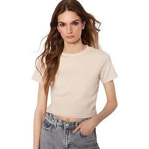 Trendyol Dames Regular Basic Crew Neck Gebreide Blouse, Steen, S