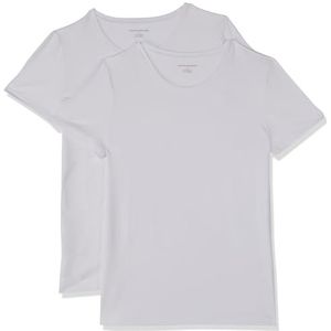 Amazon Essentials Women's T-shirt met korte mouwen en ronde hals in klassieke pasvorm, Pack of 2, Wit, M
