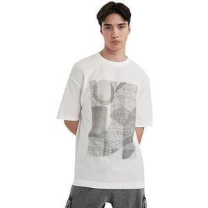 DeFacto Basic T-shirt voor heren, klassiek T-shirt voor mannen, ecru, M