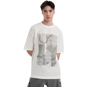 DeFacto Basic T-shirt voor heren, klassiek T-shirt voor mannen, ecru, XL