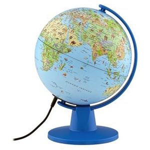Tecnodidattica Continentielampje, kleine wereldbol voor kinderen, geografische wereldbol om licht en draaibaar te monteren, USB-kabel, politieke cartografie, diameter 16 cm, teksten in het Italiaans