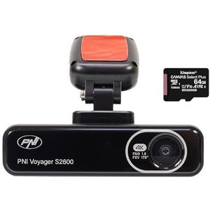 Auto-DVR-camera PNI Voyager S2600 WiFi, 4K ultra HD, GPS en 64 GB microSD-kaart meegeleverd