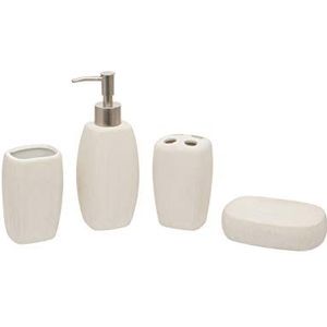 Maturi Witte Ovale 4-delige Badkamer Set - Zeep/Lotion Dispenser, Tandenborstelhouder, Tumbler, Zeepbakje, (470011)