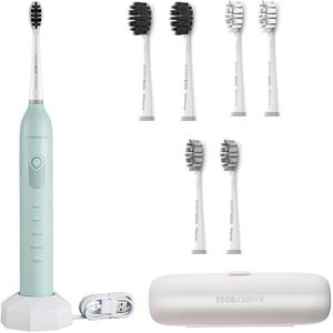 BarberBoss Oplaadbare elektrische tandenborstel met 3 hoekinstellingen, 6 opzetborstels, drukvrije reiniging, lange batterij, slimme timer, reisvriendelijk (muntgroen)