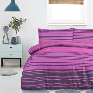 Sleepdown Dekbedovertrek Set - Paars - Gestructureerde streep - Omkeerbaar dekbedovertrek, Onderhoudsvriendelijk beddengoed, zacht, gezellig beddengoed set met kussenslopen - Tweepersoons (200 cm x