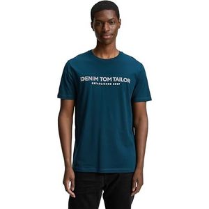 TOM TAILOR DENIM - Shirt - Petrol/Wit - Kwartmouw - Ronde Hals