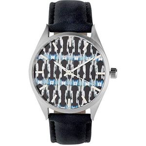 Christian Lacroix - Herenhorloge met kwarts, uurwerk Miyota 2035, wijzerplaat 38 mm en armband van leer, 3 ATM, Armband marineblauw/wijzerplaat motief - zilver, riem
