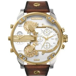 Diesel Mr. Daddy horloge voor heren, multifunctioneel uurwerk met siliconen, roestvrij stalen of lederen band, Bruin en grijstint, 57MM