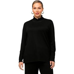 Ulla Popken Dames, gekrulde opstaande kraag, lange mouwen, knopen pullover, zwart, 50/52 Grote maten