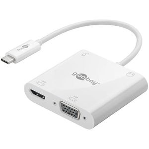 Goobay 52418 Multiport Adapter USB-C naar HDMI + VGA + USB-C Power Delivery 100 W incl. 3,5 mm audio-aansluiting voor koptelefoon/microfoons