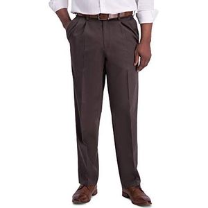 Haggar Men's Iron Free Premium Khaki Classic Fit Pleat Front Expandable Waist Casual Pant