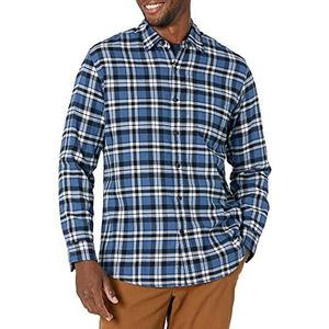 Amazon Essentials Men's Flanellen overhemd met lange mouwen (verkrijgbaar in grote en lange maten), Blauw Wit Plaid, XS