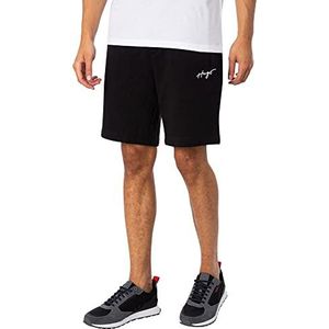 HUGO Dampinas Relaxed-Fit shorts voor heren, van katoen-terry met handgeschreven logo, zwart 1, M