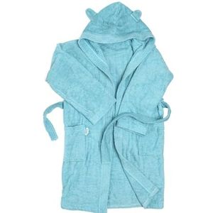 Kinderbadjas voor jongens of meisjes, met capuchon en zijzakken, zeer zacht en absorberend, badstof, 100% katoen, design met capuchon met oren, Lichtblauw, 6 Jaar