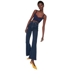Trendyol Vrouwen Hoge Taille Flare Been Flare Jeans, marineblauw, 64