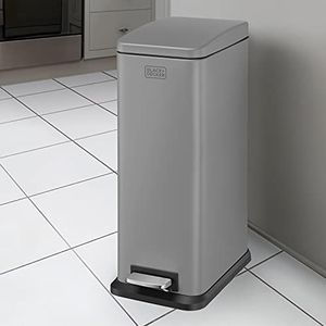 BLACK+DECKER BXBN00014E 20L Grijs Slimline Pedaalemmer met Soft Close Deksel, roestvrij staal, 56cm x 22cm x 36cm