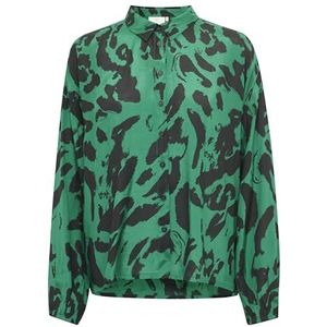 KAFFE Button Up Bedrukte Lange Mouwen Regular Fit Spread Collar voor dames, Zwart/Aventurijn Leo, 38