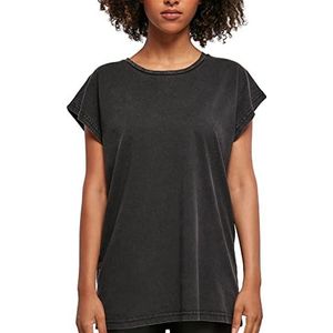 Build Your Brand Dames Ladies Acid Washed Extended Shoulder Tee T-shirt, zwart, L