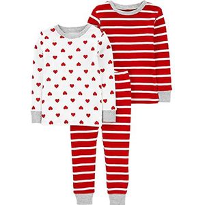 Simple Joys by Carter's Unisex kinderpyjamaset (3-pack), Rode strepen/witte hartjes, 12 Maanden