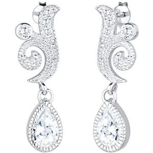 Elli Premium oorbellen dames ornament hanger elegant met zirkonia stenen van 925 sterling zilver verguld, Kristal, Zirkonia