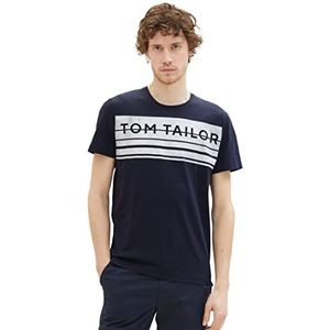 TOM TAILOR Heren T-shirt met logo-print, 10668 - Sky Captain Blue, M