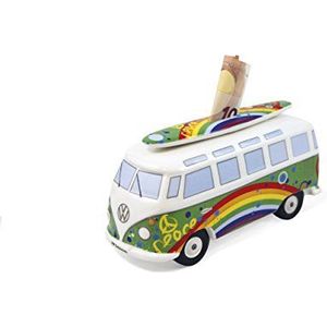 BRISA VW Collection Volkswagen T1 Bus Transporter Money Bank with Surf Board (1:18) - Peace