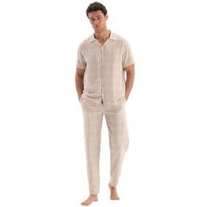 Dagi Beige Fashion Woven Regular Waist Poplin Long Leg Short Sleeve Shirt Collar Shirt en Broek, Beige, M, beige, M