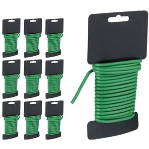 Relaxdays binddraad set van 10, 5 m lang, Ø 5 mm, geplastificeerde tuindraad, flexibele bloemendraad, klimplanten, groen