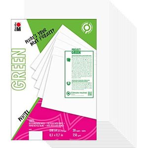 Marabu 1612000000601 161200000601-GREEN LINE papierblok DIN A4 wit, 20 vellen, lichtwit, 250 g/m², zuurvrij, 100 procent gerecycled gehalte, wit