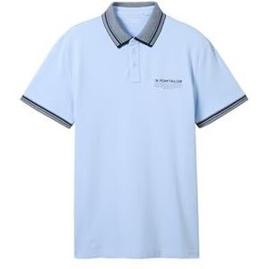 TOM TAILOR Basic Piqué poloshirt voor heren met logo-print, 35271 - Windsurf Blue, XL