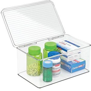 iDesign 39810 Med+ Large Plastic Bathroom Vanity Bin with Lid, Medication, Accessories, Dental Supplies, Cosmetics, BPA-Free Organizer Box, 7.25"" x 10.75"" x 5"", Clear