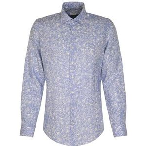 Seidensticker Zakelijk overhemd voor heren, shaped fit, zacht, kent-kraag, lange mouwen, 100% linnen, lichtblauw, 39