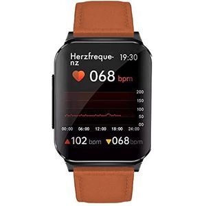 Knauermann Pro 2 Plus (2023) zwart - gezondheidshorloge smartwatch - OSRAM sensoren - borstkorf ECG + HRV-functie - BT Bluetooth - slaapapnoe - bloeddruk - lederen vezelband bruin, 14-25, Normaal