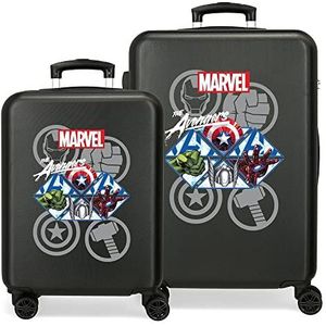 Marvel Avengers Heroes Kofferset, zwart, 55/65 cm, stijf, ABS-combinatiesluiting, zijwaartse 90 l, 7,54 kg, 4 dubbele wielen, handbagage, Zwart, Set Maletas, kofferset