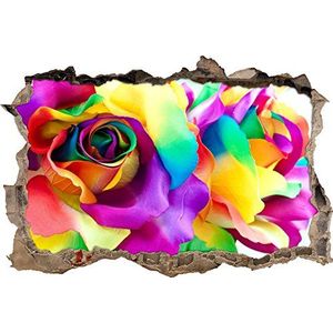 Pixxprint 3D_WD_S2072_62x42 kleurrijke mooie roos muurdoorbraak 3D muursticker, vinyl, kleurrijk, 62 x 42 x 0,02 cm