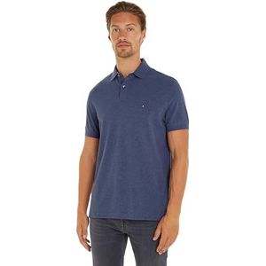 Tommy Hilfiger Herenpoloshirt met korte mouwen, regular fit, knoopsluiting, Blauw (Denim Heather), XS