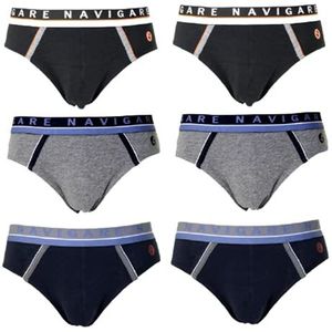 Navigare Underwear 6 modieuze slips met geometrisch patroon, effen, gestreept, gekleurde lijnen (verpakking van 6 stuks), glad, L