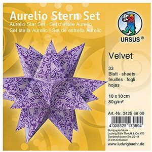 Ursus Aurelio 34256800 - vouwblaadjes met ster Velvet, paars/roze, 33 vellen, van papier 80 g/m², ca. 10 x 10 cm, aan beide zijden bedrukt, ideaal als kerstdecoratie