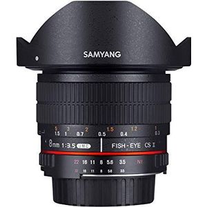 Samyang 8/3.5 Lens Fisheye II DSLR Nikon F AE handmatige focus, automatische diafragma ring, fotolens, super groothoeklens, zwart