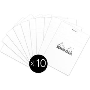 RHODIA 12601C - Genieten Notitieblok N°12 Wit - 8,5x12 cm - Gevoerd - 80 Afneembare Vellen - 80G White Clairefontaine Papier - Gecoate Kaarthoes - Pack van 10 pads