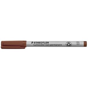STAEDTLER Universele pen Lumocolor niet-permanent, bruin, brede wigvormige punt ca. 1,0-2,5 mm, vochtig afwasbaar, voor bijna alle oppervlakken, 10 bruine foliestiften in kartonnen etui, 312-7