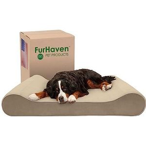 Furhaven Cooling Gel hondenbed voor extra grote honden met afneembare wasbare hoes, voor honden tot 180 lbs - Microvelvet Luxe Lounger Contour matras - klei, reus/XXXL