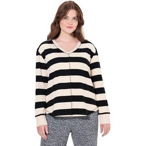Ulla Popken - Sweatshirt - Crème/Zwart - V-hals - Lange Mouw