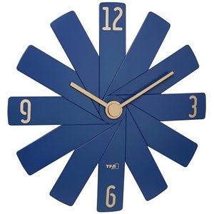 TFA Dostmann analoge design wandklok Clock in The Box, 60.3020.06, geluidsarm uurwerk, exclusief design, eenvoudig systeem, woonaccessoire, met video instructies, cadeau idee, blauw