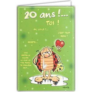 Afie CD Cox 503 wenskaart met enveloppen, 20 jaar is de super Mega Mega Big Party, jong voor volwassenen, grappig design""Het lieveheersbeestje van Gotlib"", 17 x 11,5 cm