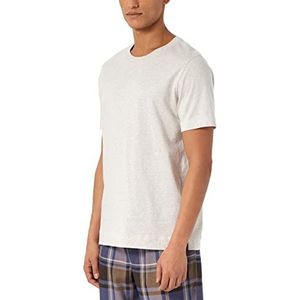 Schiesser Heren T-shirt ronde hals pyjama bovendeel, wit gemêleerd, 48
