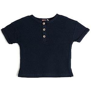 Koton Babyboys Button Detail Korte Mouw Crew Neck Ribbed Katoen T-shirt, Marine (720), 2-3 Jaar