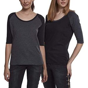 Urban Classics Dames T-shirt (verpakking van 2), meerkleurig (Cha/Blk & Blk/Cha (verpakking van 2) 02154), XS