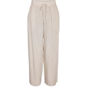NOISY MAY Brede Relaxte Fit Culotte Stijlvolle Casual Jogging Broek Linnen, Colour:Nude, Size:L