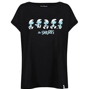 Smurfen Character Line Boyfriend T-shirt - zwart, maat: XS - officieel gelicentieerde vintage stijl, gedrukt in het Verenigd Koninkrijk, ethisch afkomstig, Zwart, XS